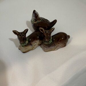 vintage ceramic deer salt and pepper shaker, part of a Fox & Deer Holly Berries